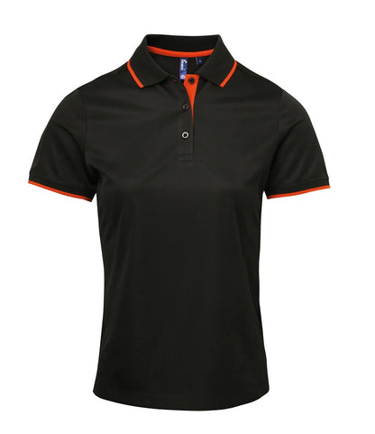 Premier PR619 Ladies Contrast Coolchecker Piqué Polo Shirt in Black/Orange