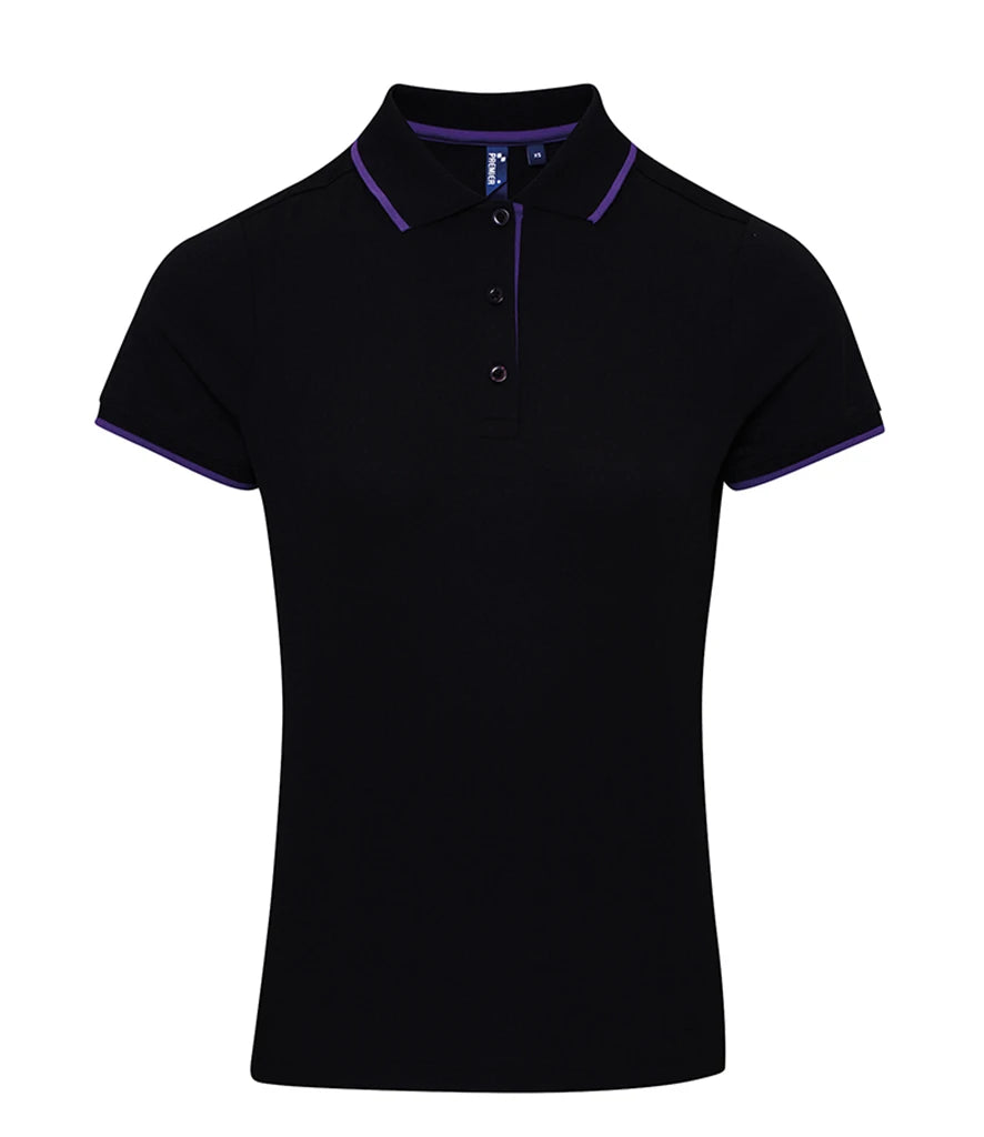 Premier PR619 Ladies Contrast Coolchecker Piqué Polo Shirt in Black/Purple