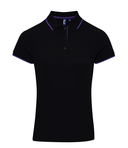 Premier PR619 Ladies Contrast Coolchecker Piqué Polo Shirt in Black/Purple