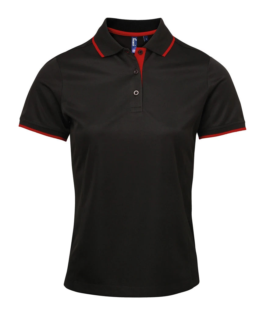 Premier PR619 Ladies Contrast Coolchecker Piqué Polo Shirt in Black/Red