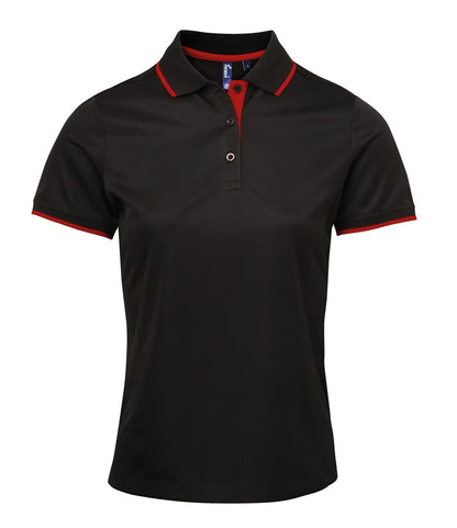 Premier PR619 Ladies Contrast Coolchecker Piqué Polo Shirt in Black/Red