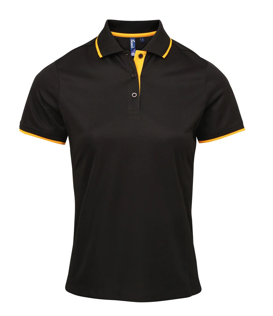 Premier PR619 Ladies Contrast Coolchecker Piqué Polo Shirt in Black/Sunflower