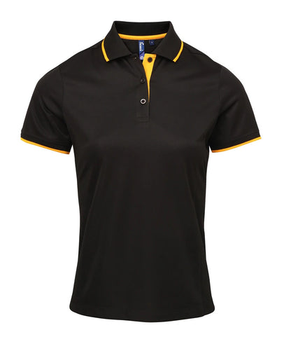 Premier PR619 Ladies Contrast Coolchecker Piqué Polo Shirt in Black/Sunflower