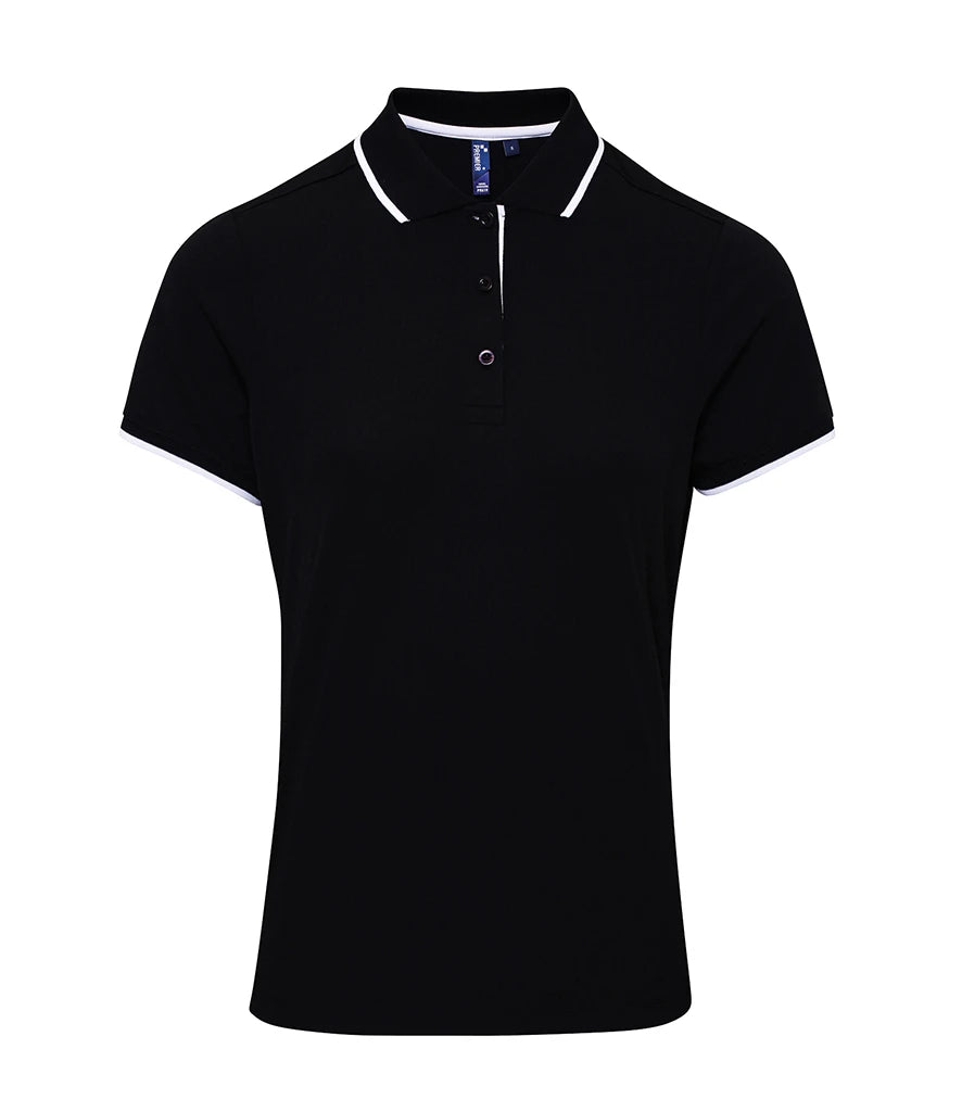 Premier PR619 Ladies Contrast Coolchecker Piqué Polo Shirt in Black/White