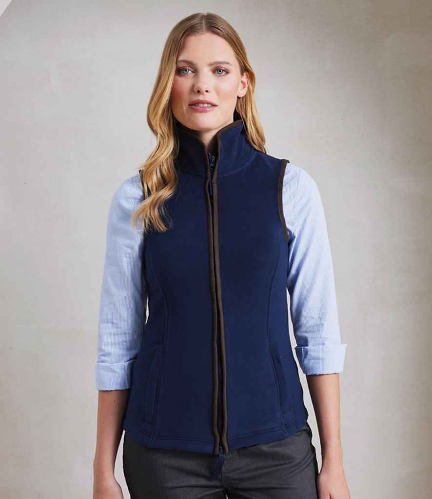Premier PR804 Ladies Artisan Fleece Gilet in Navy/Brown