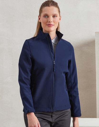 Premier PR812 women's softshell jacket worn by model