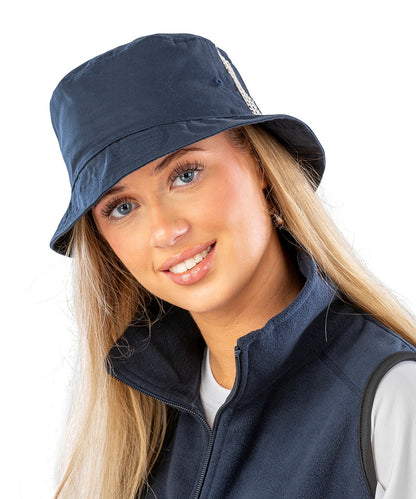 Model wearing the Result RC045X bucket hat in Navy