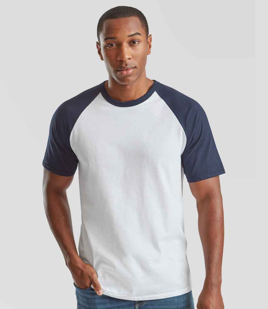 Fruit of the Loom SS31 Contrast Baseball T-Shirt in White/Deep Navy