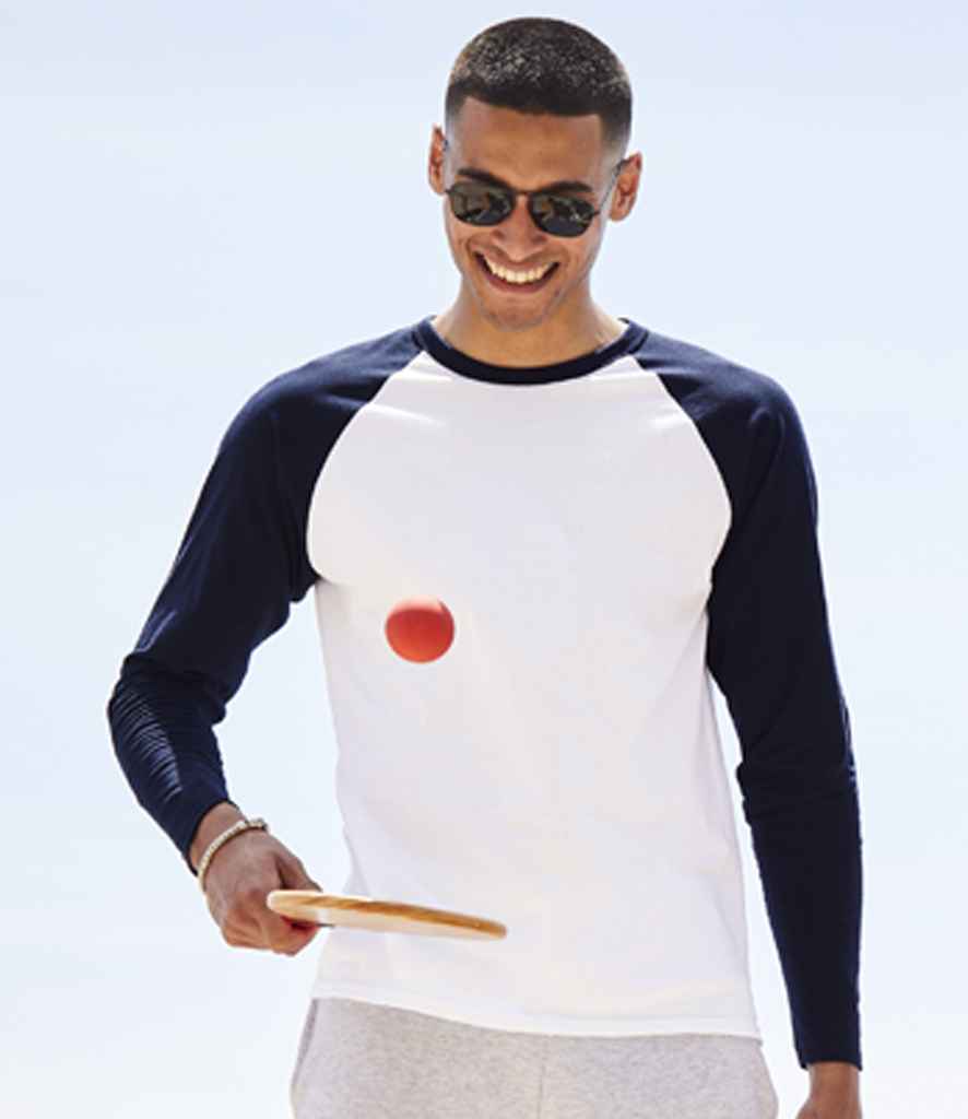 Fruit of the Loom SS32 Contrast Long Sleeve Baseball T-Shirt in White/Deep Navy