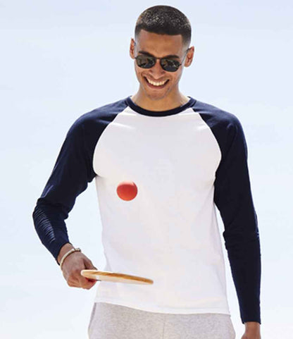 Fruit of the Loom SS32 Contrast Long Sleeve Baseball T-Shirt in White/Deep Navy
