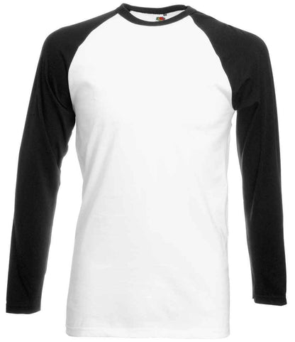 Fruit of the Loom SS32 Contrast Long Sleeve Baseball T-Shirt in White/Black