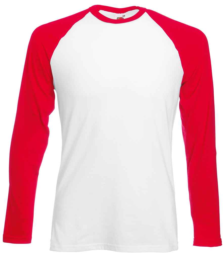 Fruit of the Loom SS32 Contrast Long Sleeve Baseball T-Shirt in White/Red