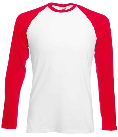 Fruit of the Loom SS32 Contrast Long Sleeve Baseball T-Shirt in White/Red
