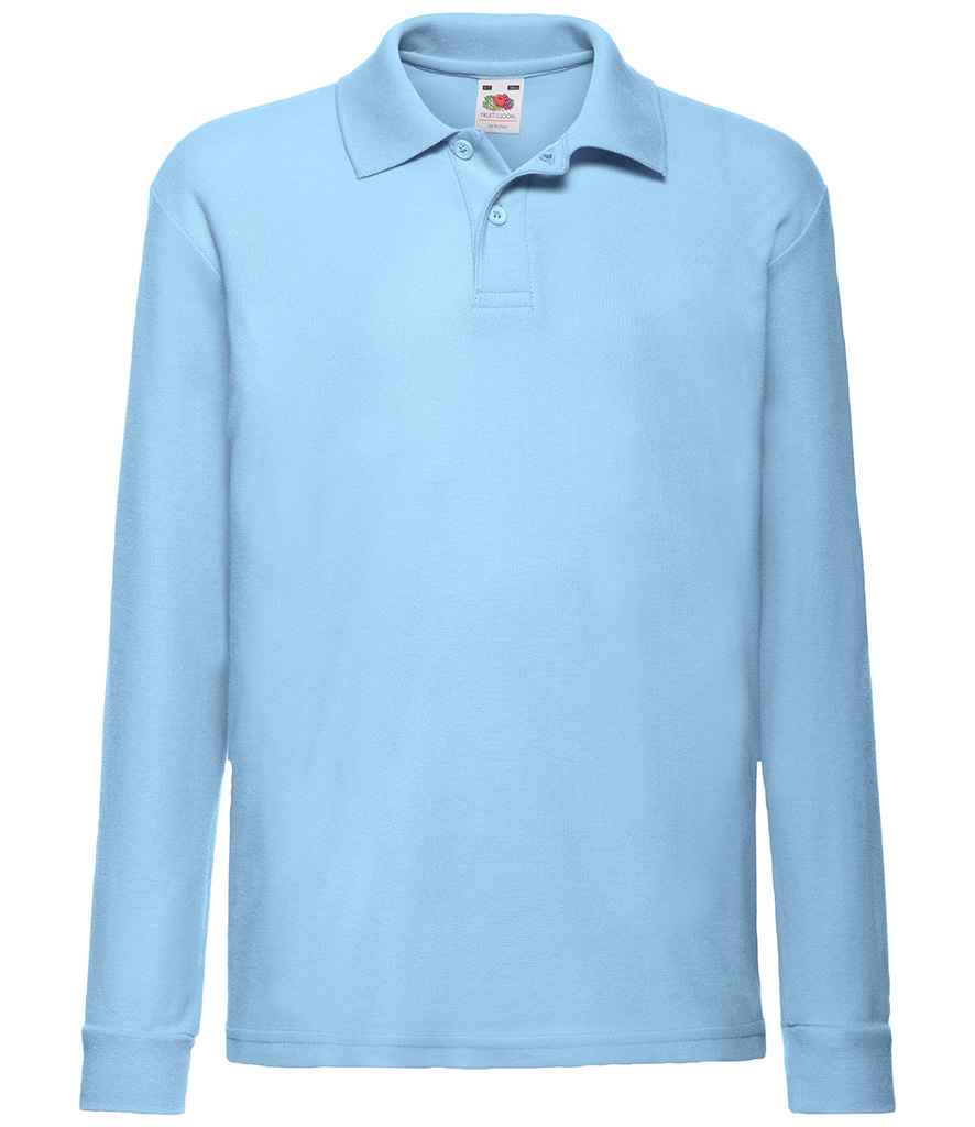 Fruit of the Loom SS45B kids long sleeve polo in Sky Blue