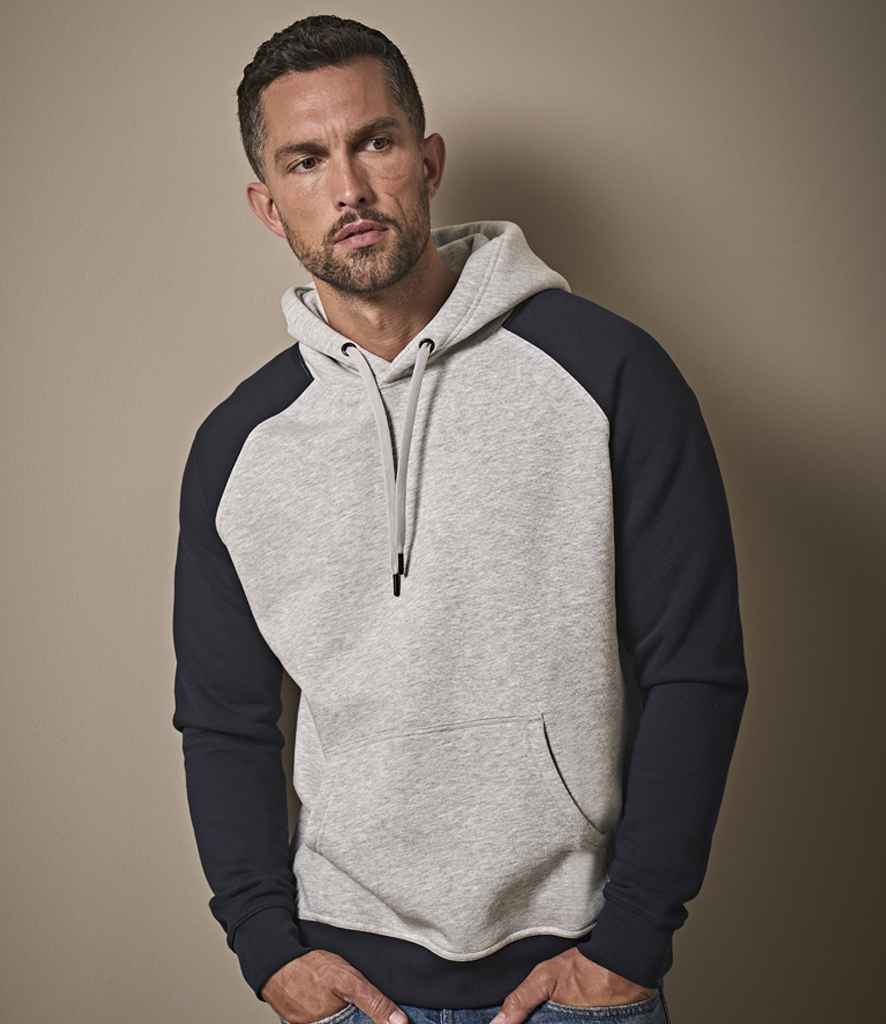 Tee Jays T5432 two tone raglan hoodie in Heather Grey/Navy