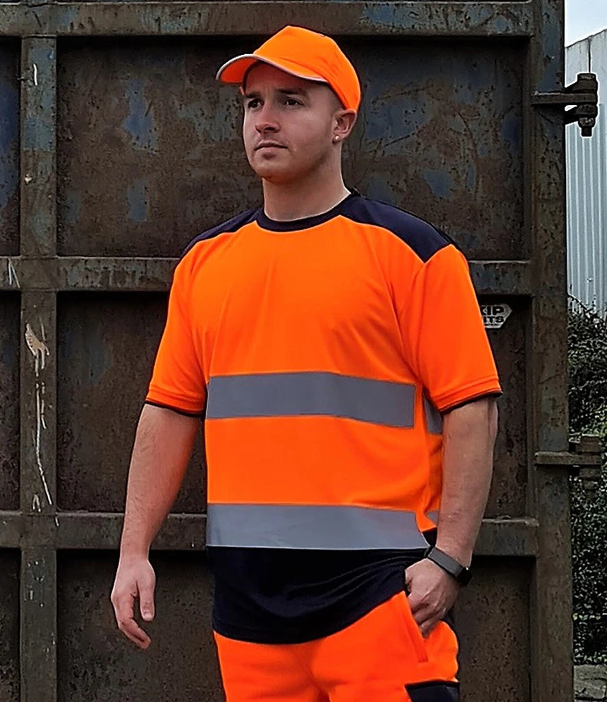 Yoko YK013 Hi-Vis Two Tone T-Shirt in Orange/Navy