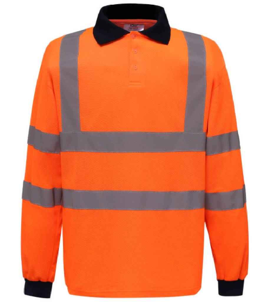 Yoko YK016 Hi-Vis Long Sleeve Polo Shirt in Orange