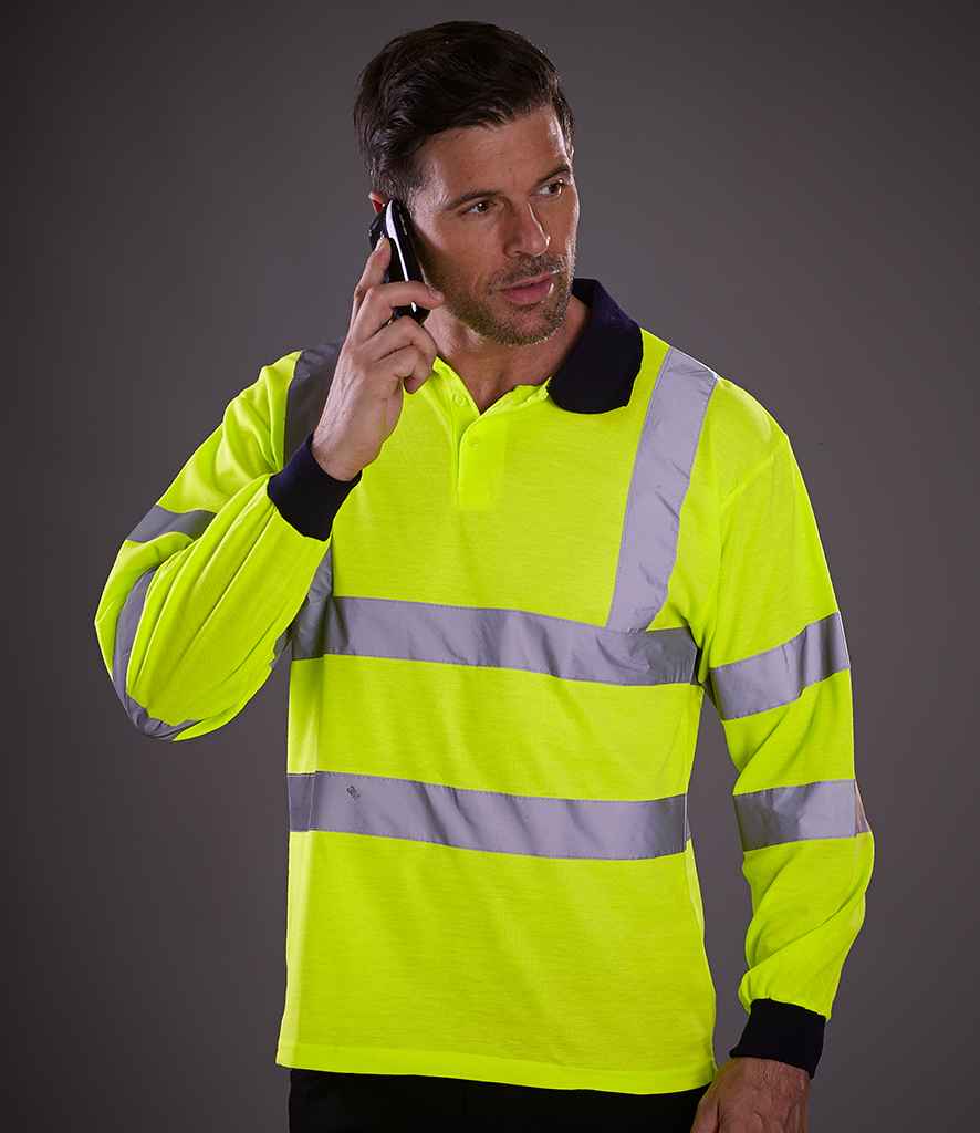 Yoko YK016 Hi-Vis Long Sleeve Polo Shirt in Yellow