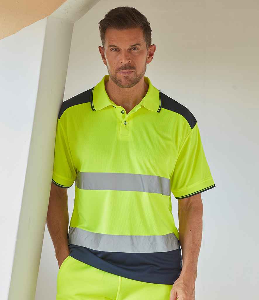 Yoko YK017 Two Tone Short Sleeve Polo Shirt in Yellow/Navy