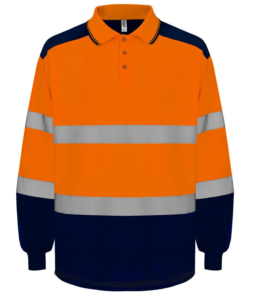 Yoko YK019 Two Tone Long Sleeve Polo Shirt in Orange/Navy