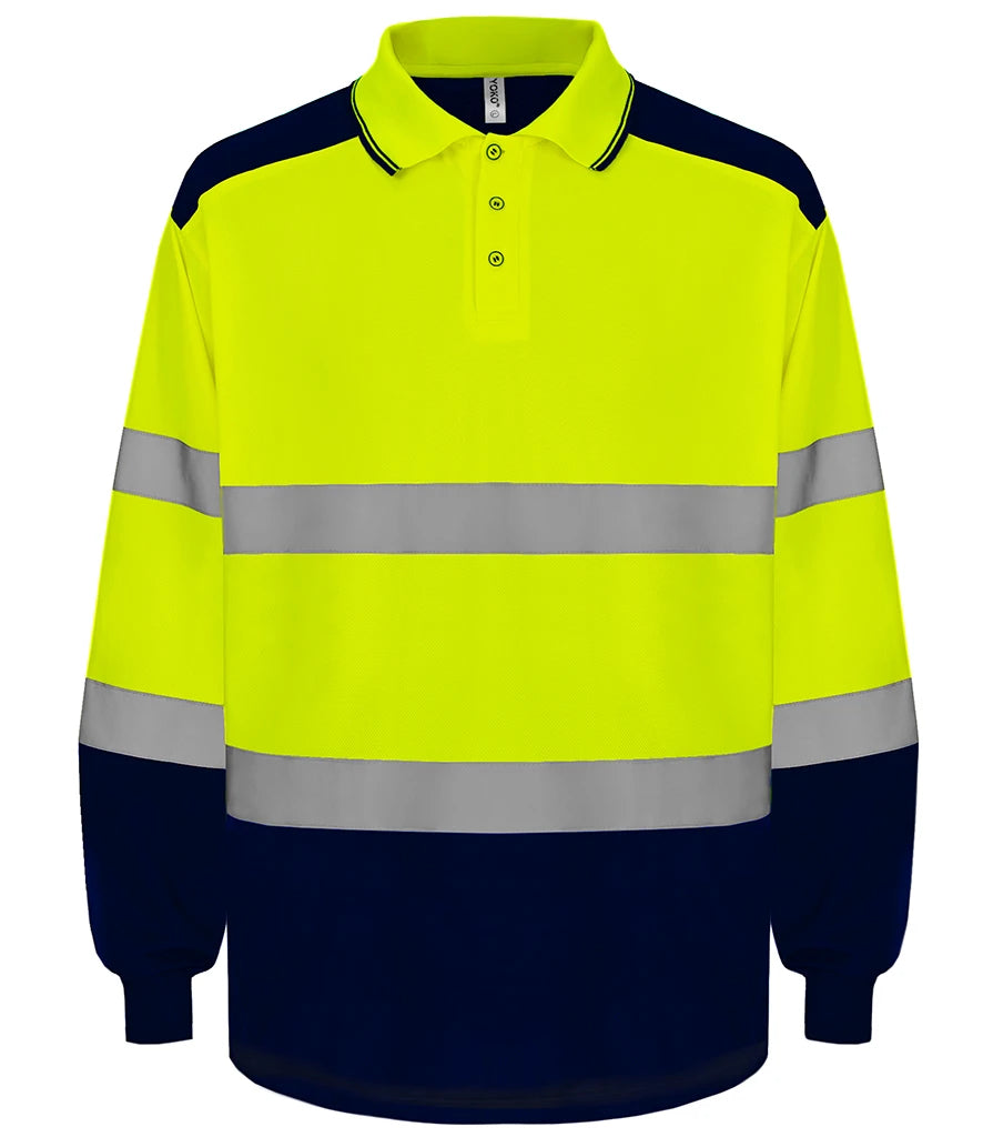 Yoko YK019 Two Tone Long Sleeve Polo Shirt in Yellow/Navy