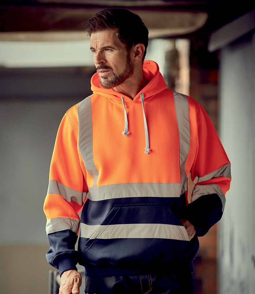 Yoko YK031 Hi-Vis Pull Over Hoodie in Orange/Navy