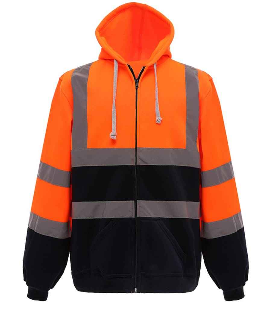 Yoko YK032 Hi-Vis Zip Hoodie in Orange/Navy