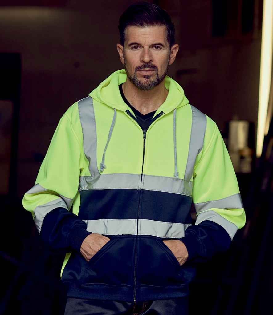 Yoko YK032 Hi-Vis Zip Hoodie in Yellow/Navy