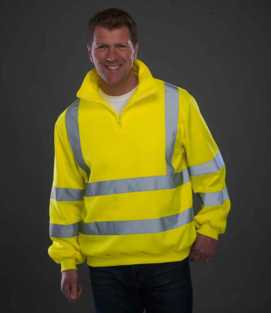 Yoko YK033 Hi-Vis Zip Neck Sweatshirt in Yellow